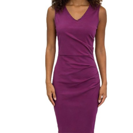 Solid-color V-neck Sleeveless Fashion Casual Dress