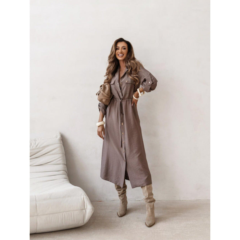 Womens Fashion Casual Lapel Shirt Dress