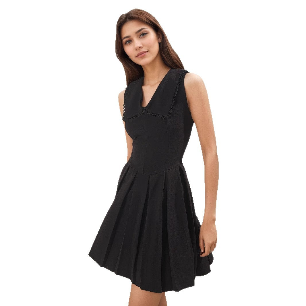 Womens Lace V-Neck Slim-Fit Versatile Flared Dress