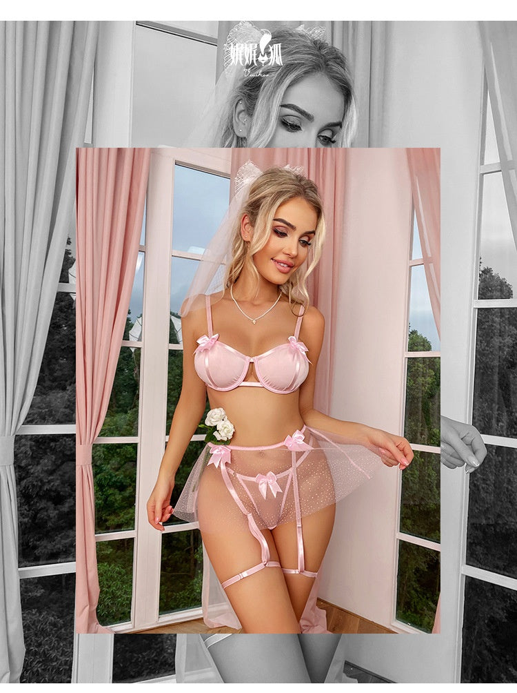 Underwear Sling Three-piece Set Bow Hollow Out