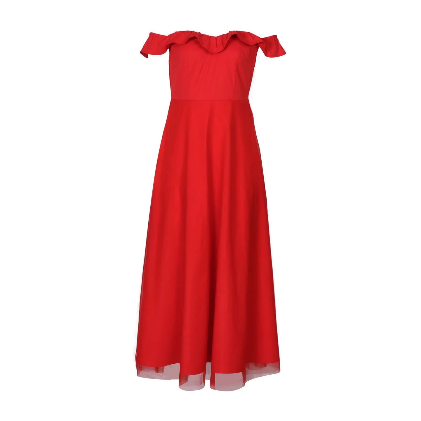 Luxe Slip Dress Evening Gown With An Off-the-shoulder Design