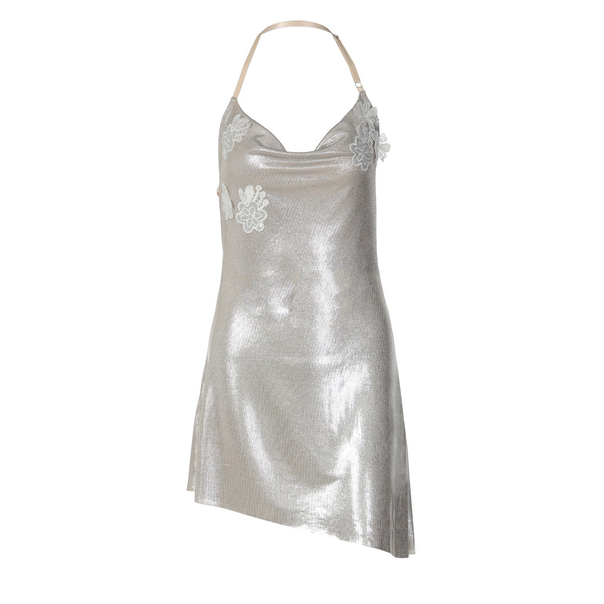 Halterneck Deep V-neck Gold-foil-pressed Bodycon Dress