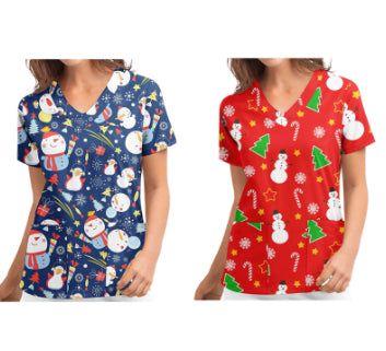 Christmas Women's Short-sleeved V-neck Protective Clothing Nursing Gown Top