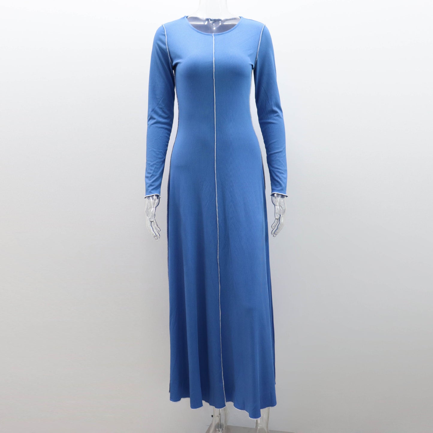 Womens Long A-line Dress With A Crew Neck
