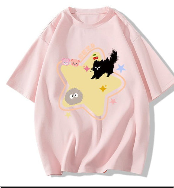 Women's Crew Neck Casual Dopamine Cotton Shoulder Short Sleeve