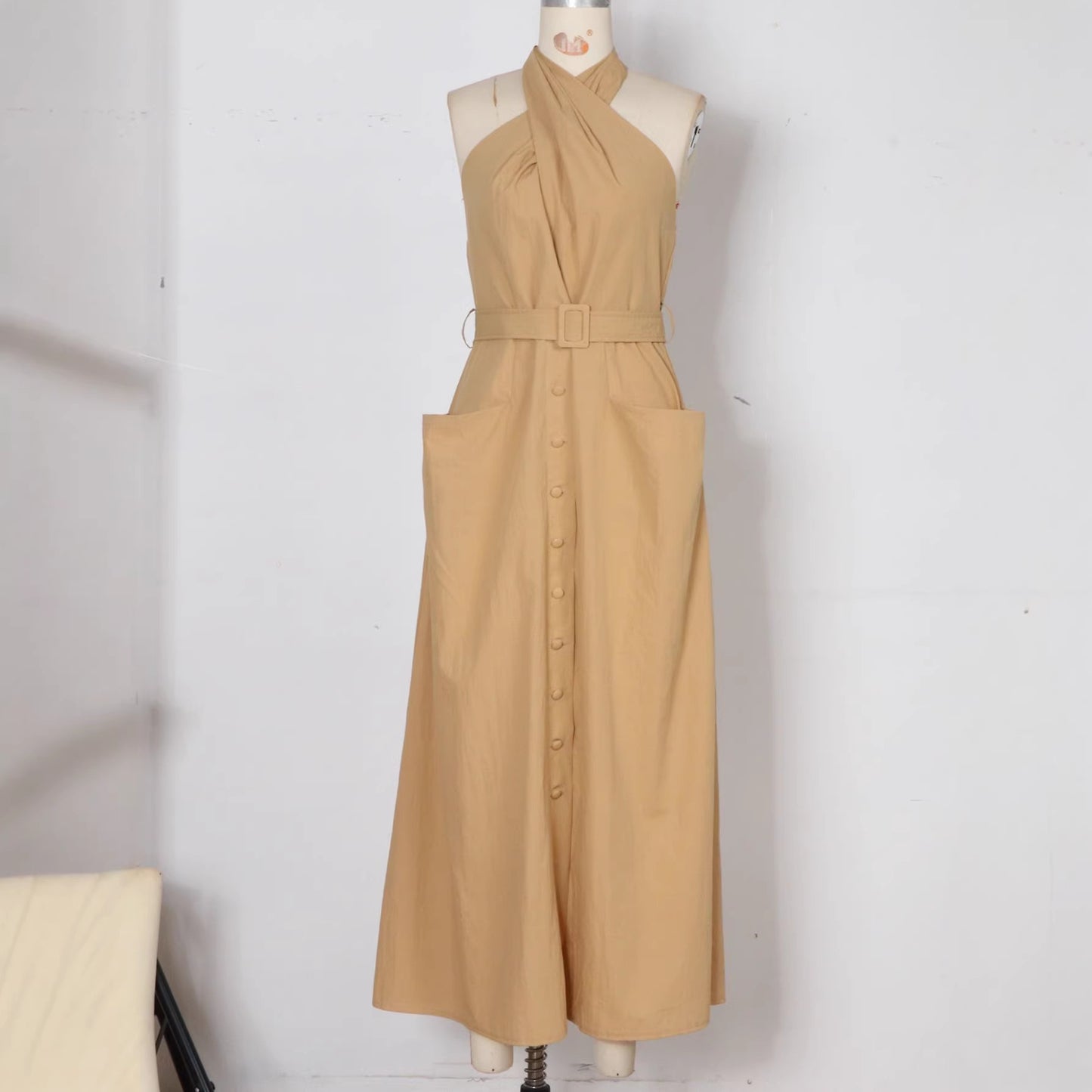 Elegant French-style Lace-up Dress With A Vacation Vibe