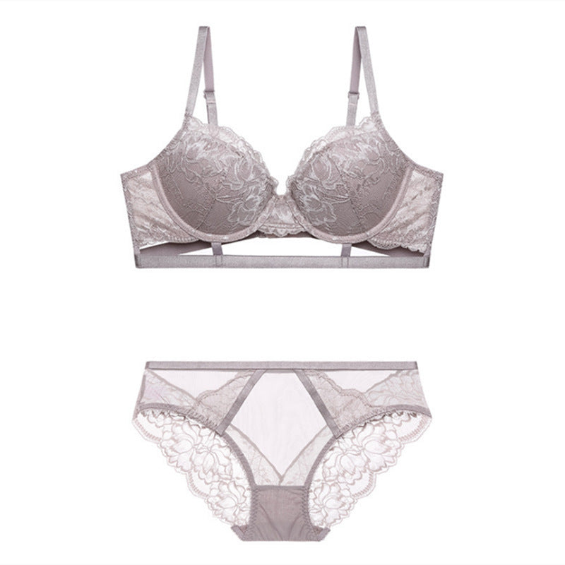 European And American Lace Underwear Women's Gather Bandage Bra Set