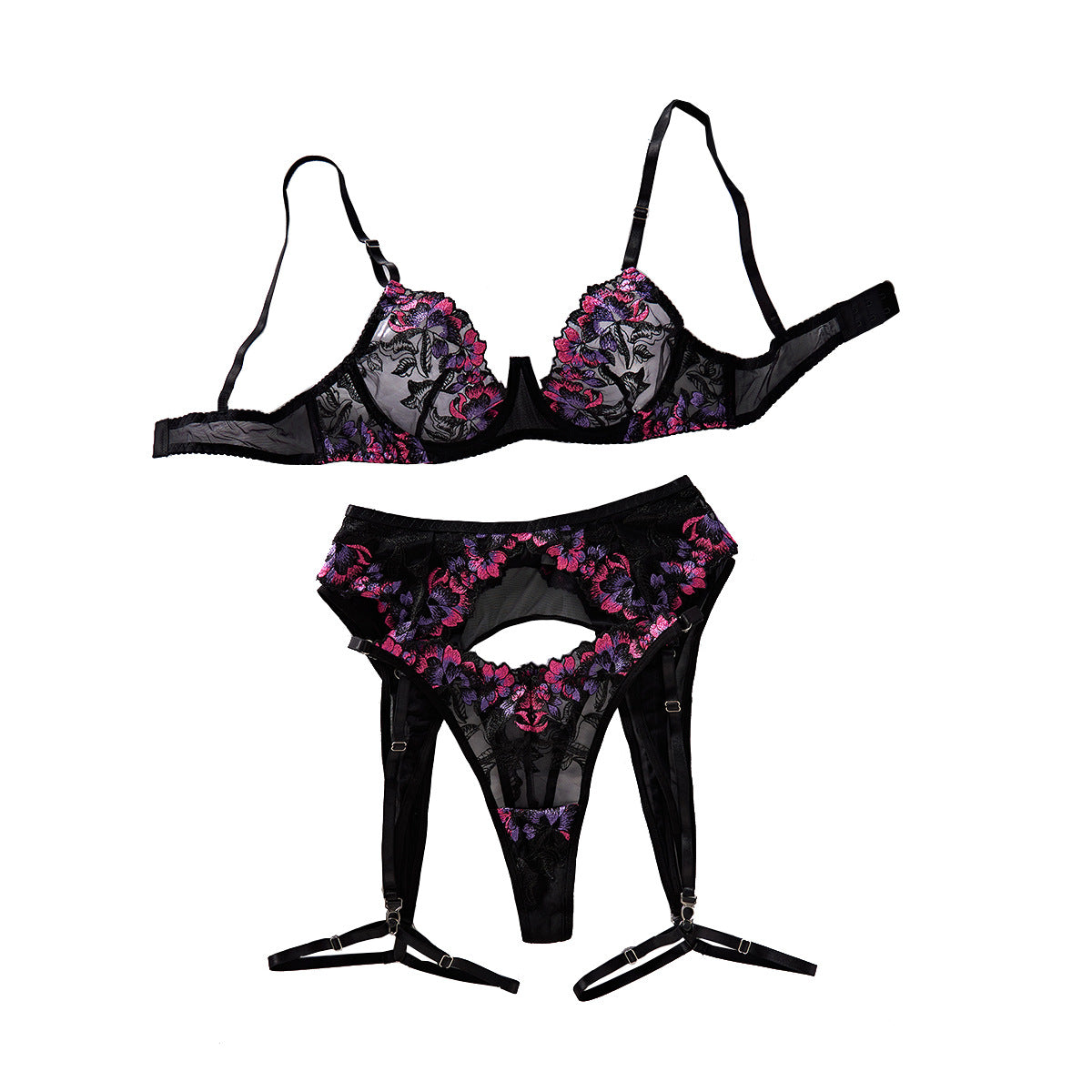 Embroidered Mesh Joint Underwear Four-piece Set