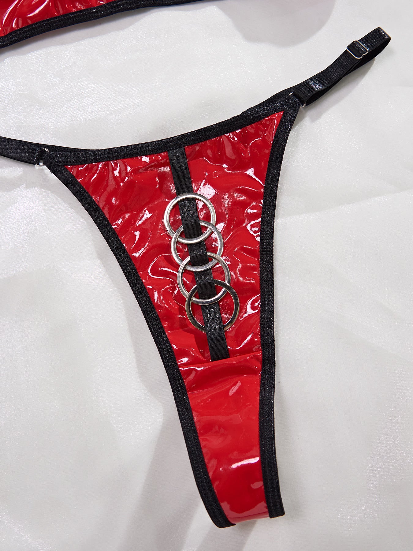 Mesh Patent Leather Women's Underwear Push Up Bra With Steel Ring Two-piece Set