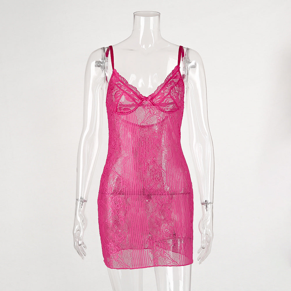 Midnight Temptation Sexy Sling Underwear Lace See-through Lace Bag Hip Pajamas Dress