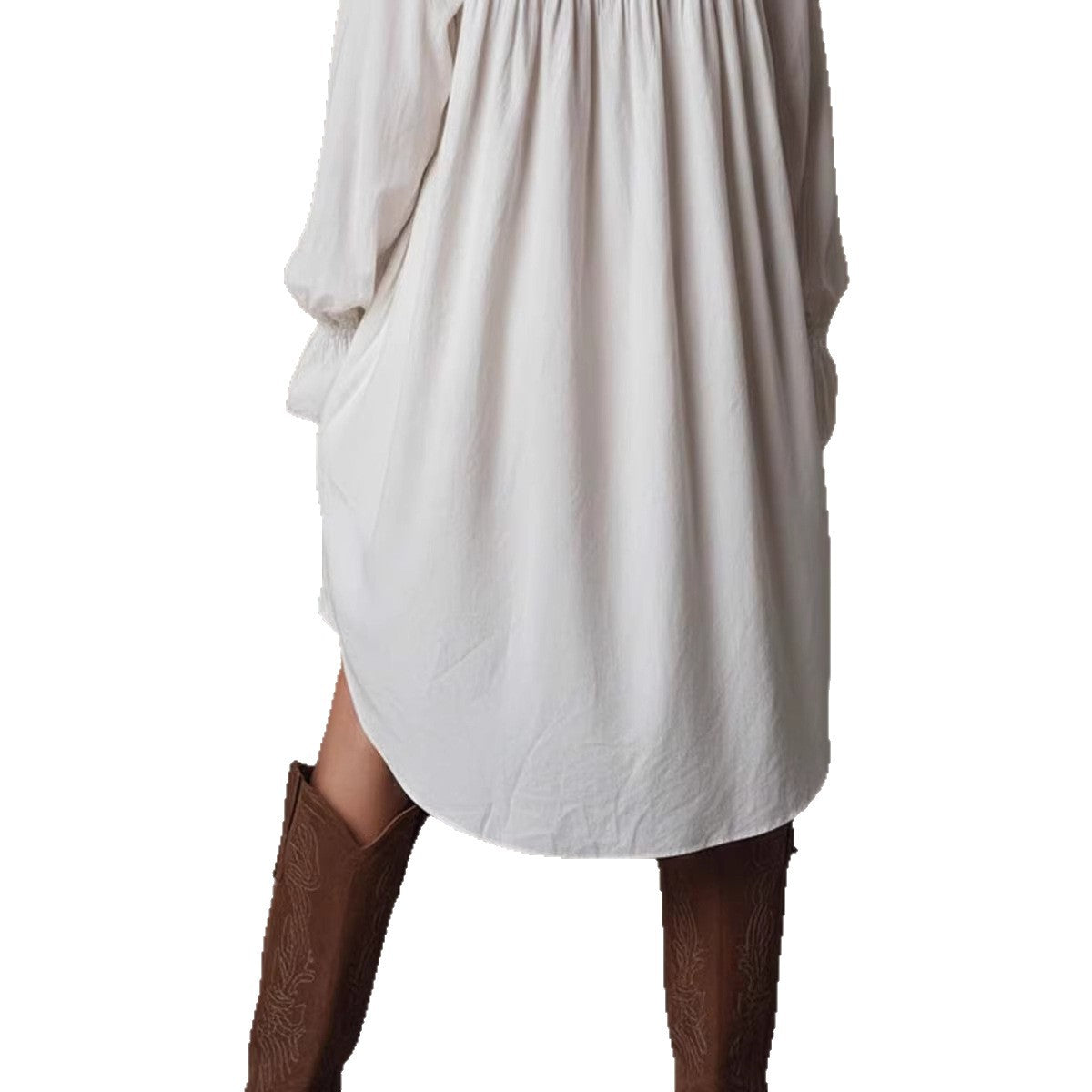 Loose Long Sleeved Lace Shirt Dress