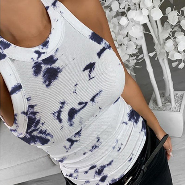 Summer Multi-color Printed Vest Women's Round Neck Top