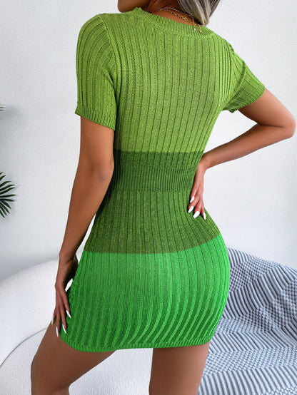 Sexy Hollow Out Ombre Gradient Waist Cinched Knit Bodycon Dress