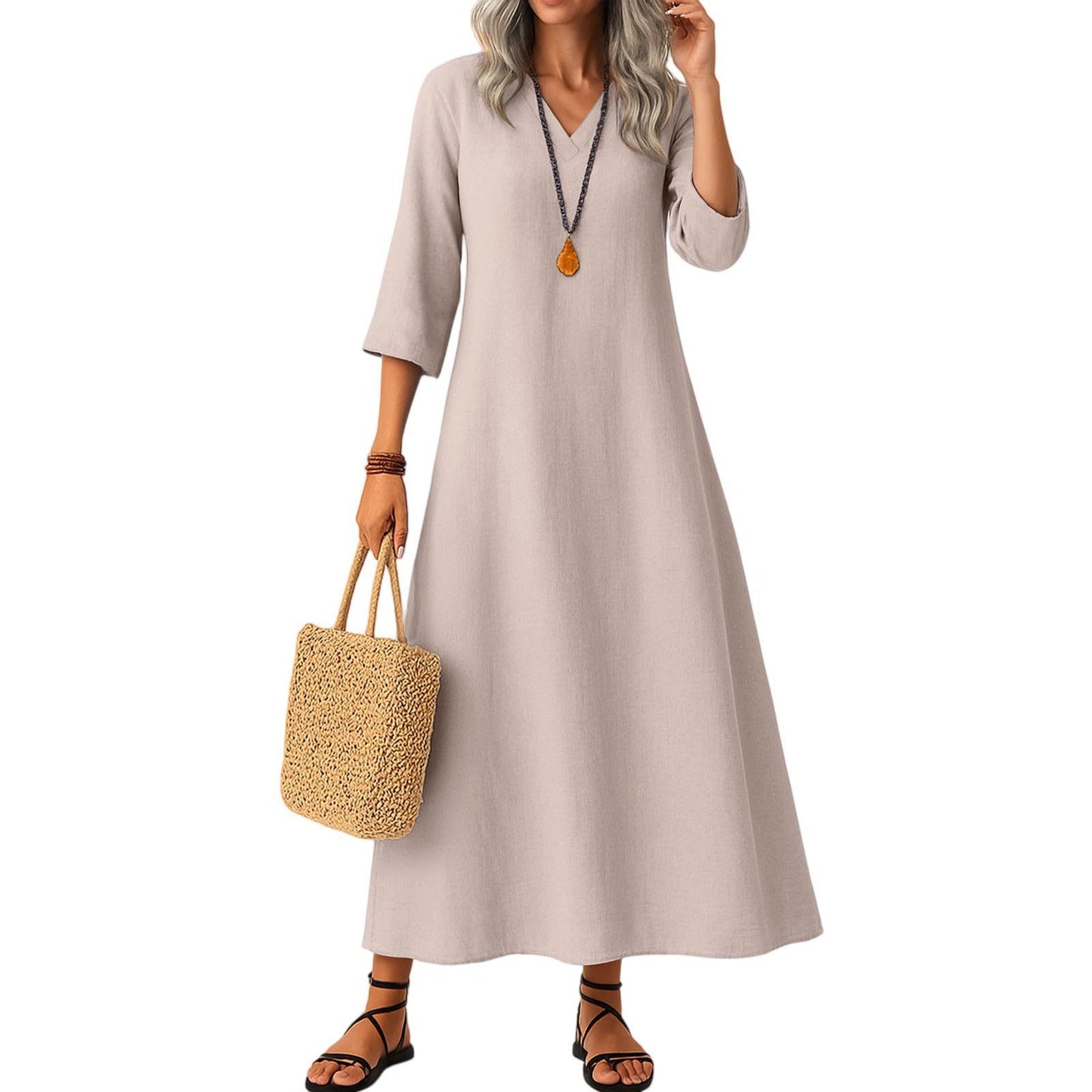 Slimming Cotton Mid-length Dress Versatile And Easy To Style
