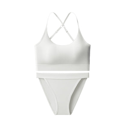 Ice Silk Seamless Bra Set Women's Sling Cross Beauty Back Yoga Underwear