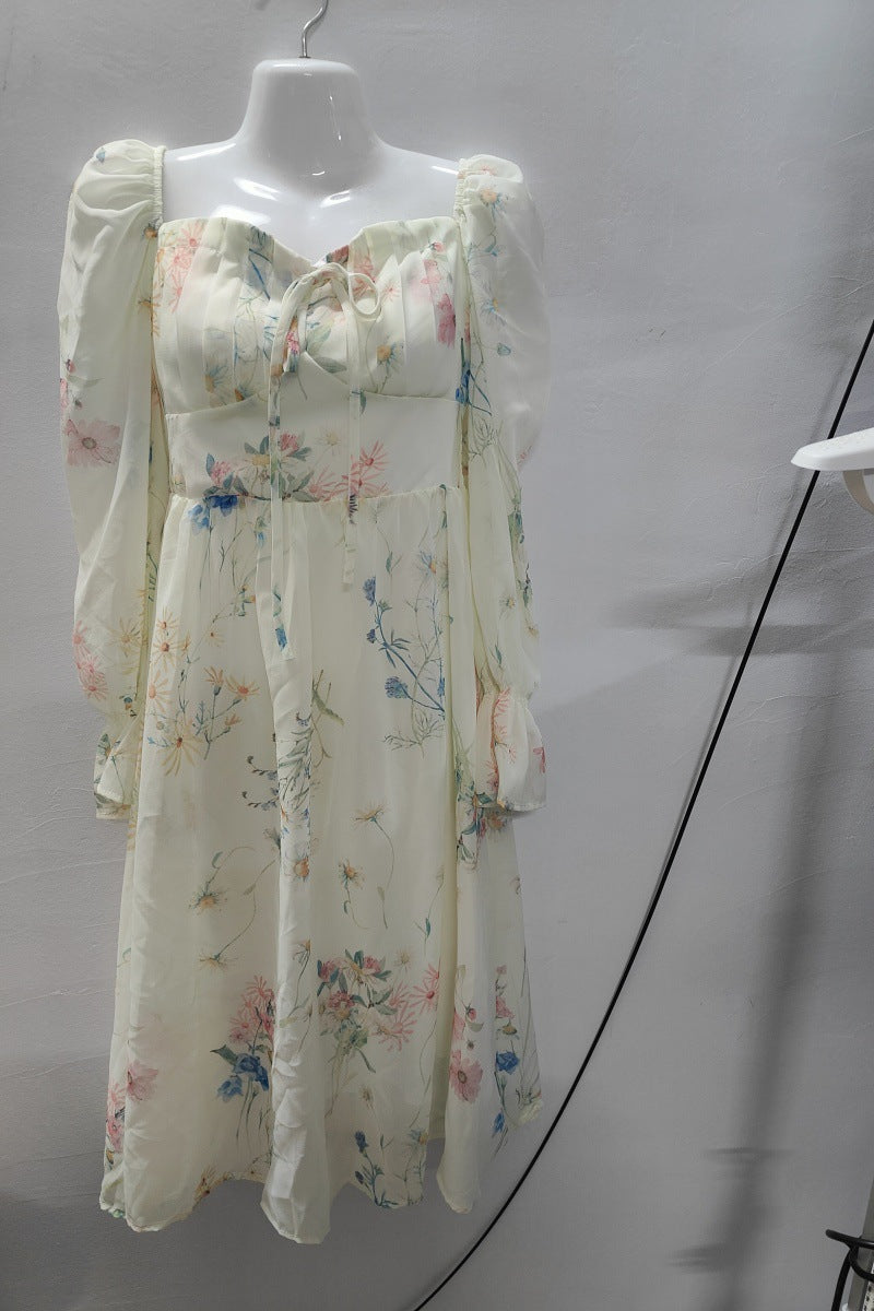 Plus Size Flattering Printed Dress With A Square Neckline For Women