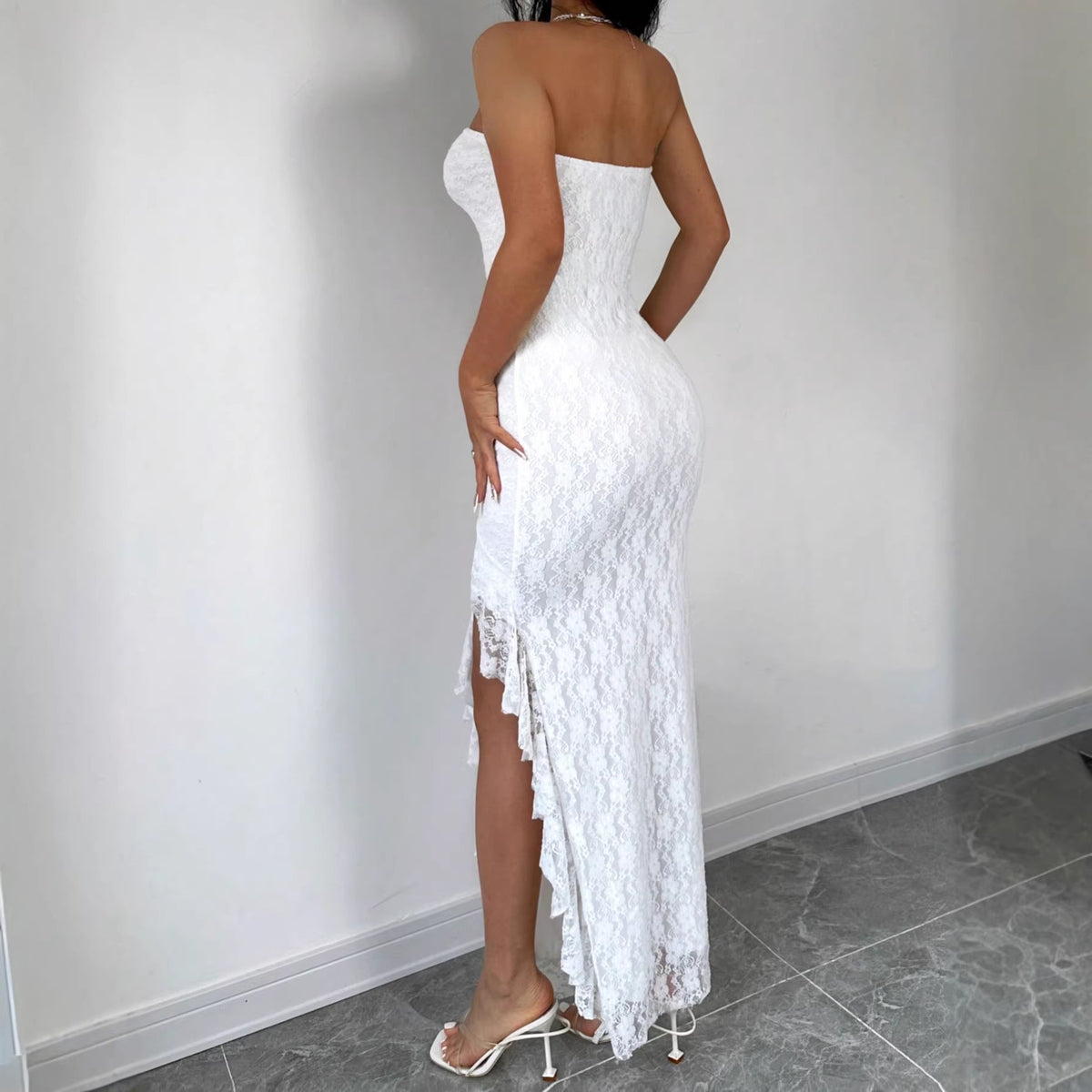 Elegant, Solid-color Strapless Slit Dress