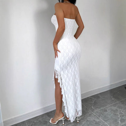 Elegant, Solid-color Strapless Slit Dress