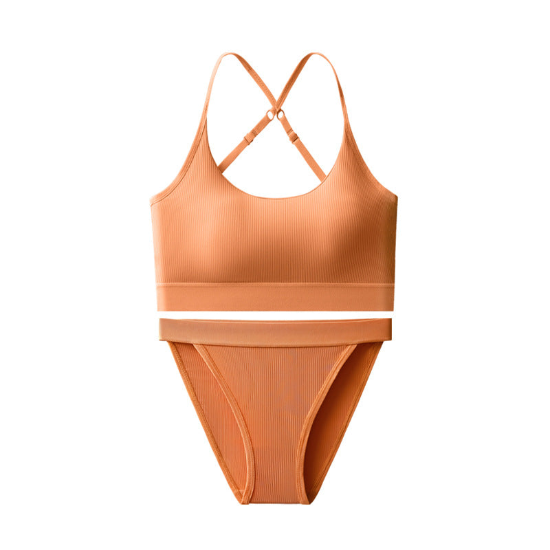 Ice Silk Seamless Bra Set Women's Sling Cross Beauty Back Yoga Underwear
