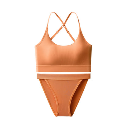 Ice Silk Seamless Bra Set Women's Sling Cross Beauty Back Yoga Underwear