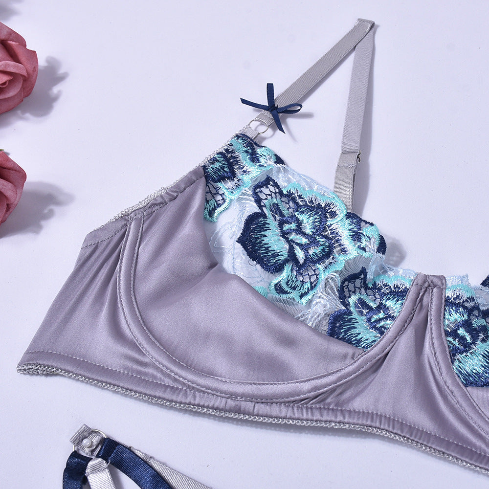 Underwear Push Up Embroidered Contrast Color Three-point Style