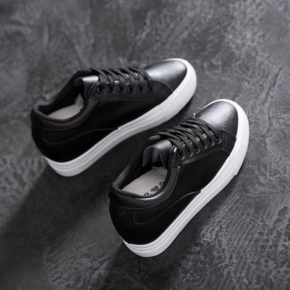 Soft Leather White Thick Bottom Height Increasing Insole Canvas Shoes