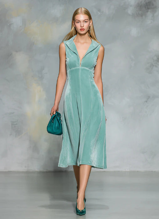 Elegant And Stylish Sleeveless Zippered Velvet Midi Dress