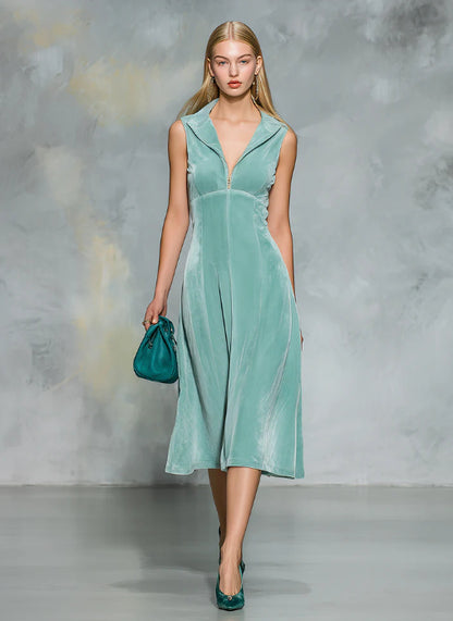 Elegant And Stylish Sleeveless Zippered Velvet Midi Dress
