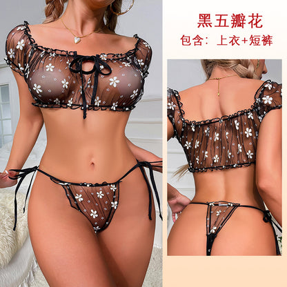 Mesh Petals Underwear Tube Top Panties Set