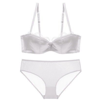 Sexy Lace Thin Underwear Deep V Satin Half Cup Tube Top Seamless