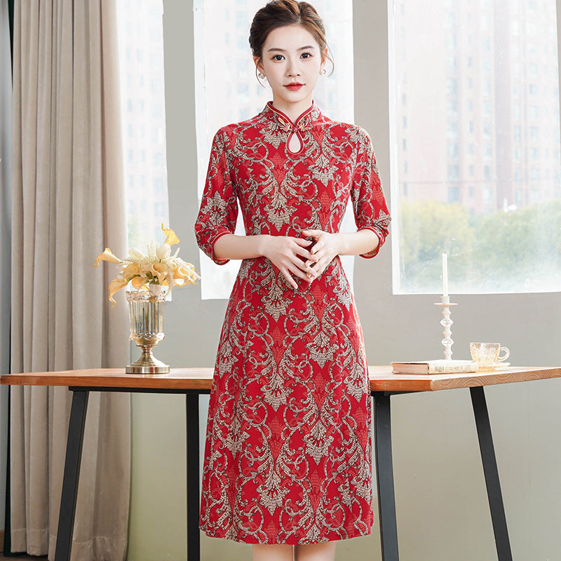 Moms SpringSummer Chinese-style Qipao Dress