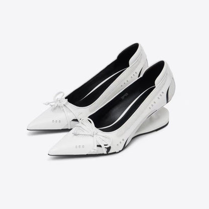Women's Black Pointed Toe Shaped Floating Heel Mary Jane Shoes