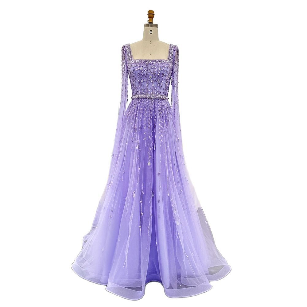 Womens Sparkly Long-Sleeve Zipper Evening Dress