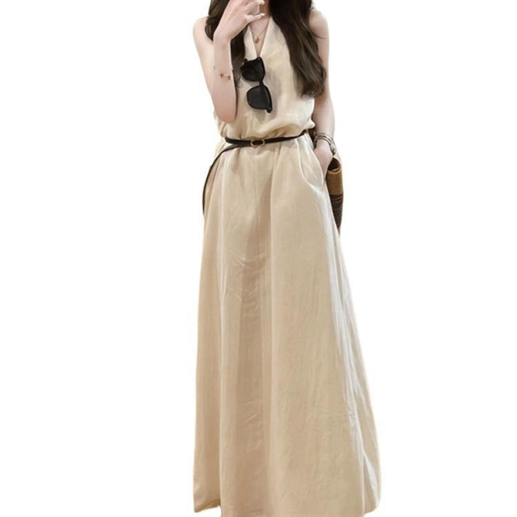 French-style V-neck Halter Sleeveless Tank Dress