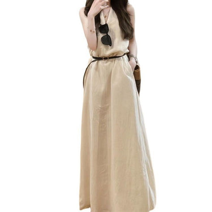French-style V-neck Halter Sleeveless Tank Dress