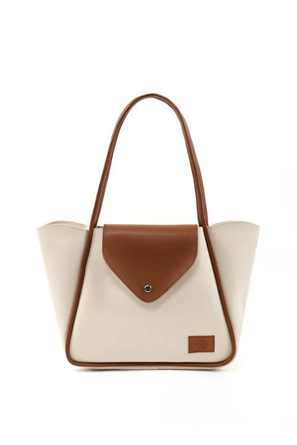 Large Faux Leather Snap Closure Tote Bag Single Compartment Hand Arm And Shoulder Bag