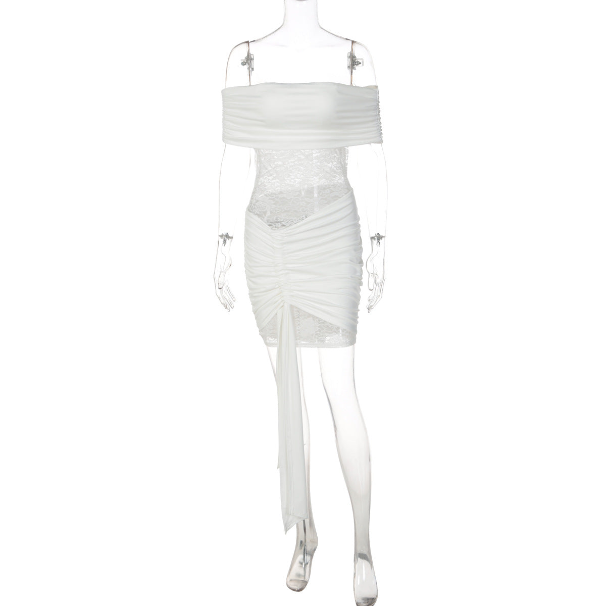Womens Off-shoulder Sheer Bodycon Mini Skirt