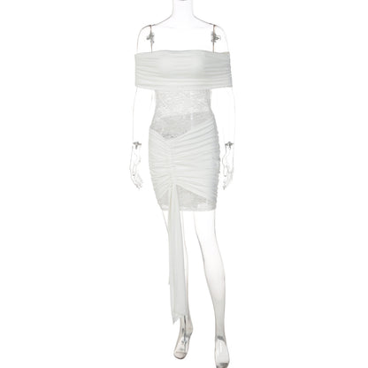 Womens Off-shoulder Sheer Bodycon Mini Skirt