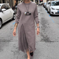 Womens Casual Knitted V-Neck Split-Joint Mesh Dress