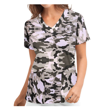 Christmas Women's Short-sleeved V-neck Protective Clothing Nursing Gown Top