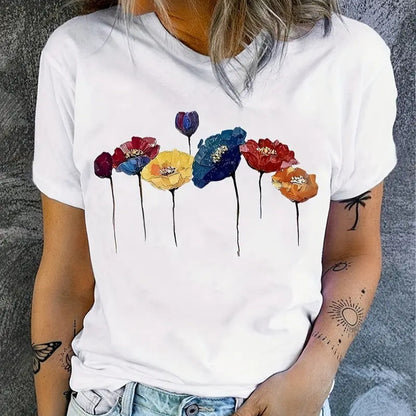 Printed Round Neck Short Sleeve Top