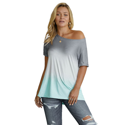 Oblique Shoulder Short-sleeved Loose Pullover Regular Top