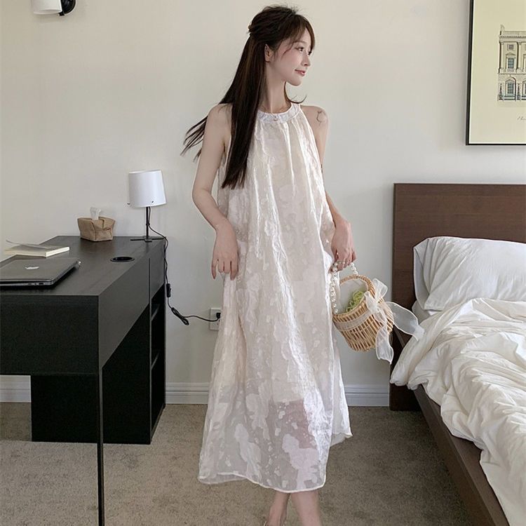 Sleeveless Halterneck Dress With Chiffon Lace Crochet And Off The Shoulder Design