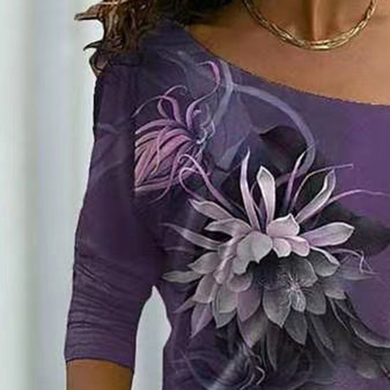 V-neck Long-sleeved Printed Top