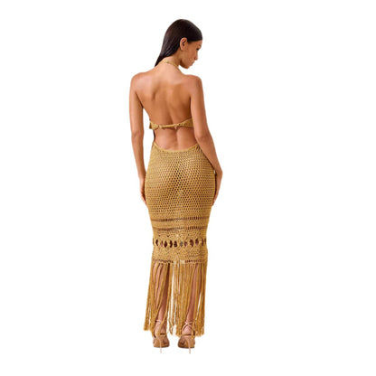 Strap Knit Sexy Hollowed-Out Fringe Maxi Dress