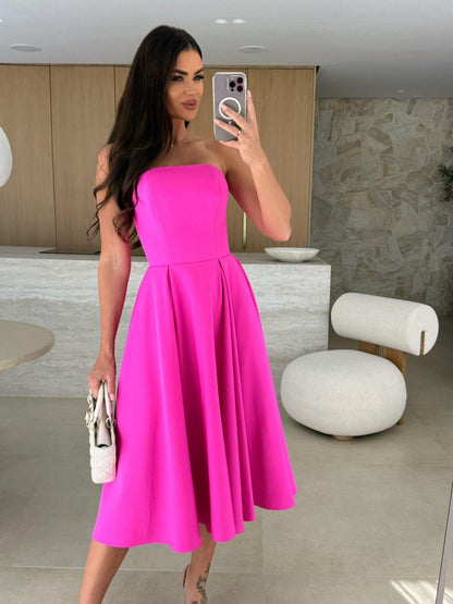 Womens Fashion Solid-Color Casual Low-Cut Dress