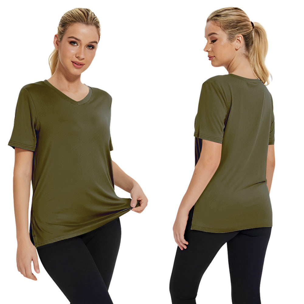Summer New Solid Color Women's Short Sleeve Loose Split Top