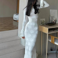 Crew-neck Flared-sleeve Tie-detail Pure Yet Seductive Long-sleeve Dress