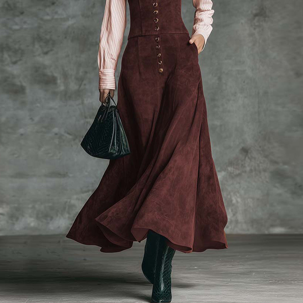Elegant Shirt Paired With A Patchwork Flared A-line Skirt