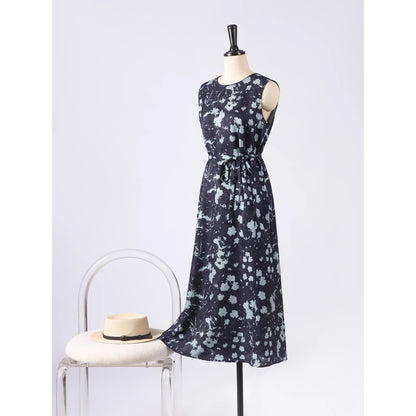 Printed Waist-Cinching Sleeveless Dress For Women